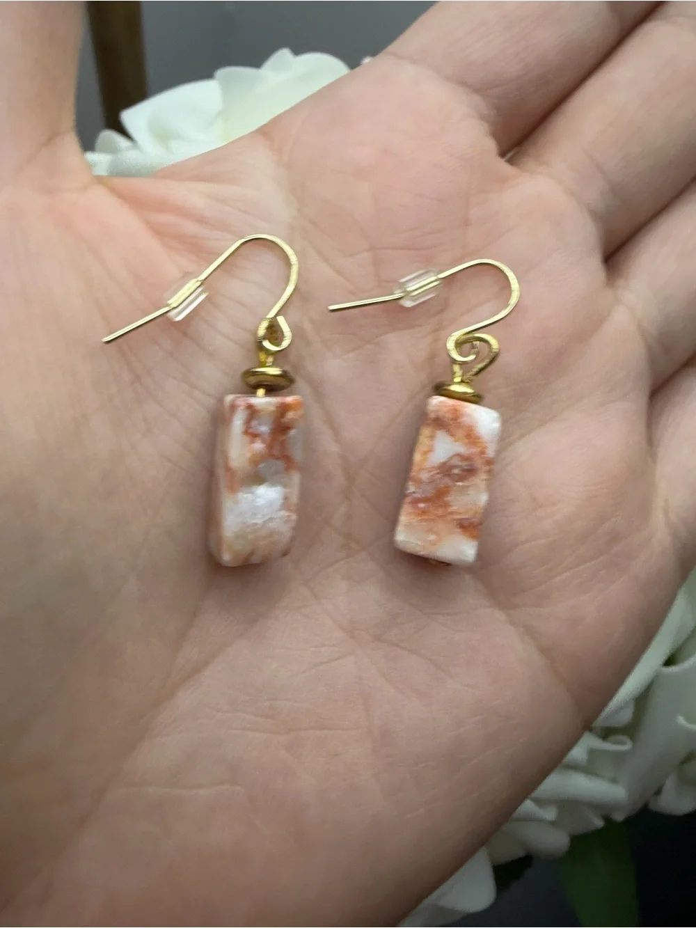 Gold-Plated Orange Marble Drop Earrings